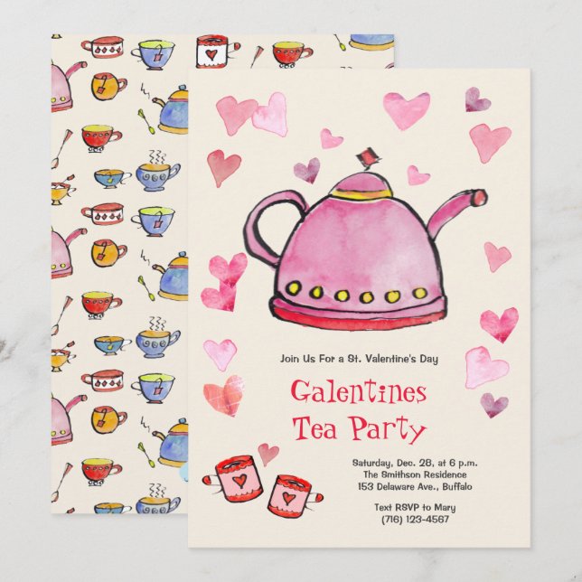 Retro Valentine's Day Galentines Tea Party Lunch Invitation (Front/Back)