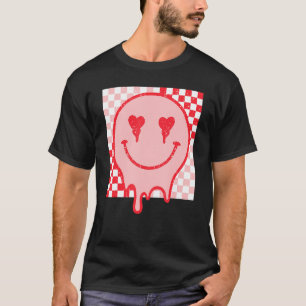 Retro Valentine's Day Happy Face Heart Chequered G T-Shirt