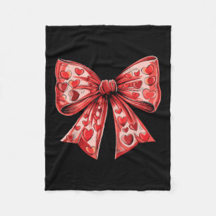Retro Valentines Day Heart Coquette Bow Women Kids Fleece Blanket