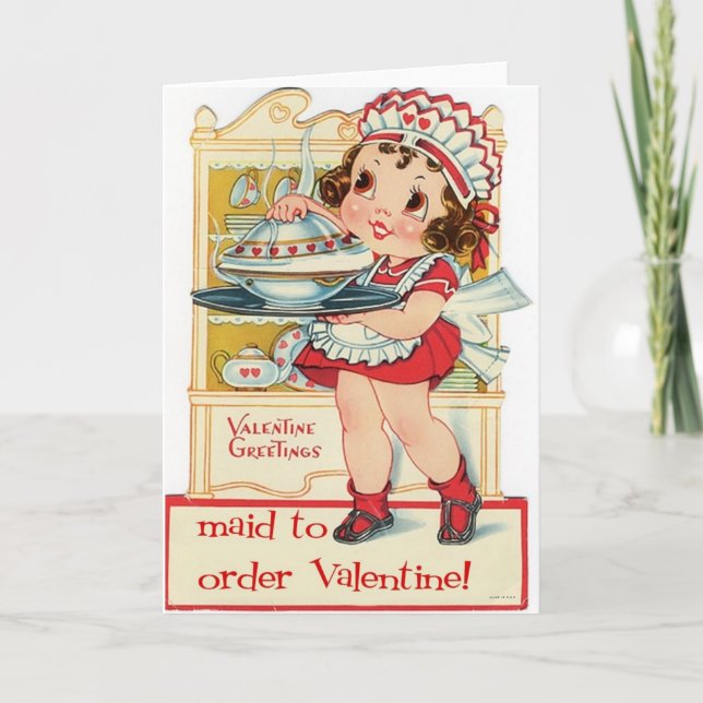 Retro Valentine's Day Maid Holiday Card (Front)