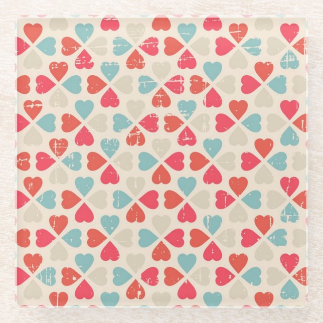 Retro Valentine's Day Pattern Glass Coaster (Front)