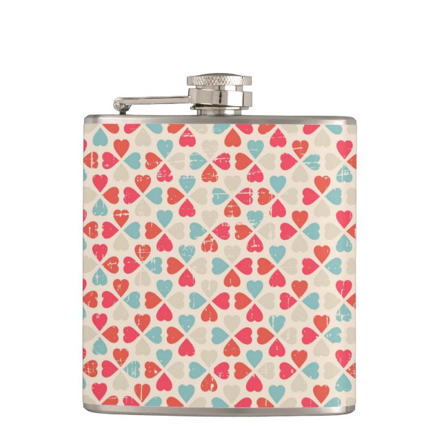 Retro Valentine's Day Pattern Hip Flask (Front)