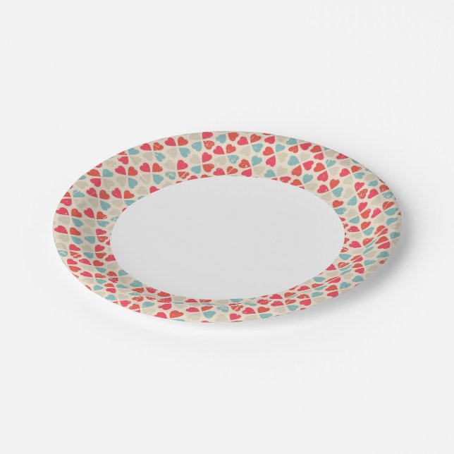 Retro Valentine's Day Pattern Paper Plate (Angled)