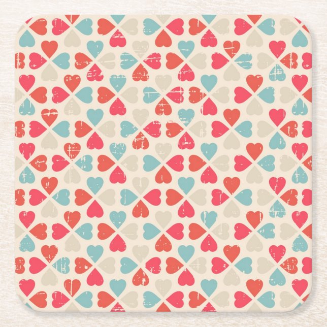 Retro Valentine's Day Pattern Square Paper Coaster (Front)