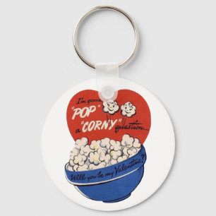 Retro Valentines Day, Popcorn Pop a Corny Question Key Ring