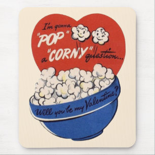 Retro Valentines Day, Popcorn Pop a Corny Question Mouse Mat