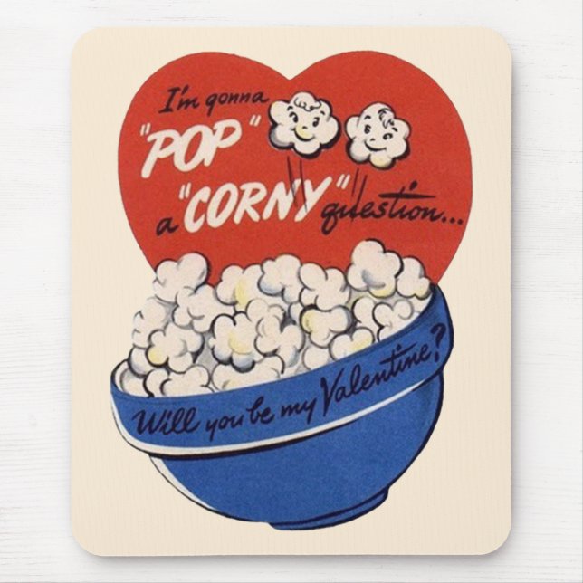 Retro Valentines Day, Popcorn Pop a Corny Question Mouse Mat (Front)