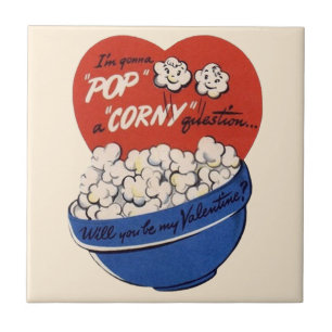 Retro Valentines Day, Popcorn Pop a Corny Question Tile