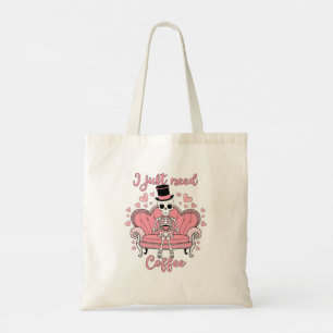 Retro Valentine's Day Skeleton Coffee Drinker Tote Bag
