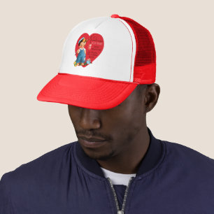 Retro Valentine's Day, Vintage Boy Fishing Hearts Trucker Hat