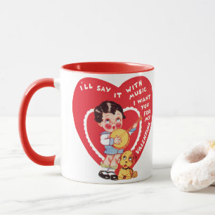 Retro Valentine's Day, Vintage Boy Music Banjo Mug