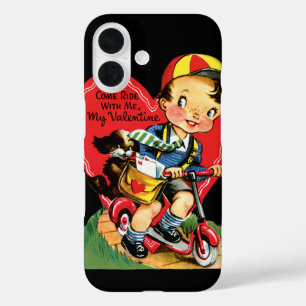 Retro Valentine's Day, Vintage Boy on a Scooter iPhone 16 Case