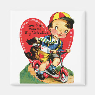 Retro Valentine's Day, Vintage Boy on a Scooter Magnet