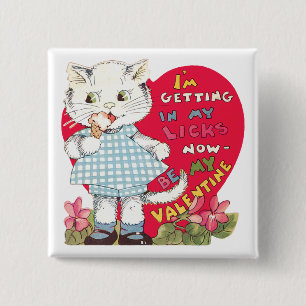 Retro Valentine's Day Vintage Cat Eating Ice Cream 15 Cm Square Badge