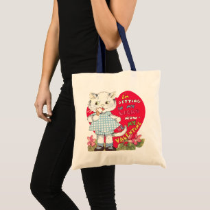 Retro Valentine's Day Vintage Cat Eating Ice Cream Tote Bag