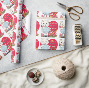 Retro Valentine's Day Vintage Cat Eating Ice Cream Wrapping Paper