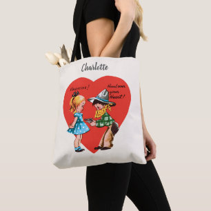 Retro Valentine's Day, Vintage Cowboy with Girll Tote Bag