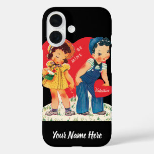 Retro Valentine's Day, Vintage Girl and Boy Hearts iPhone 16 Case