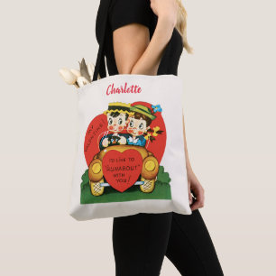 Retro Valentine's Day, Vintage Girl and Boy in Car Tote Bag