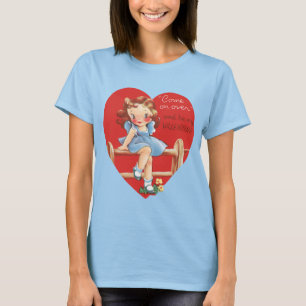 Retro Valentine's Day, Vintage Girl on a Fence T-Shirt
