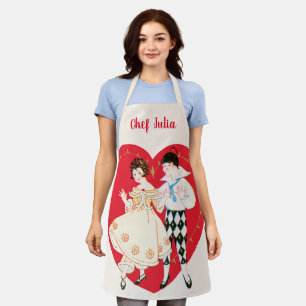 Retro Valentine's Day, Vintage Harlequin and Heart Apron