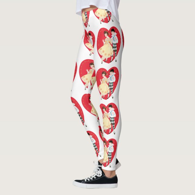 Retro Valentine's Day, Vintage Harlequin and Heart Leggings (Left)