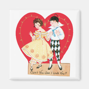 Retro Valentine's Day, Vintage Harlequin and Heart Magnet