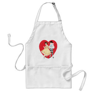 Retro Valentine's Day, Vintage Harlequin and Heart Standard Apron