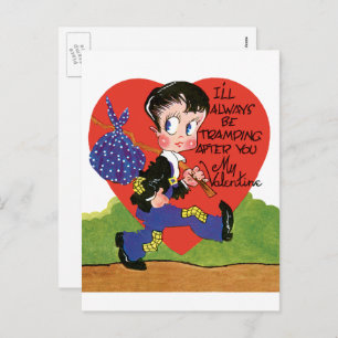Retro Valentine's Day, Vintage Hobo Boy Heart Holiday Postcard