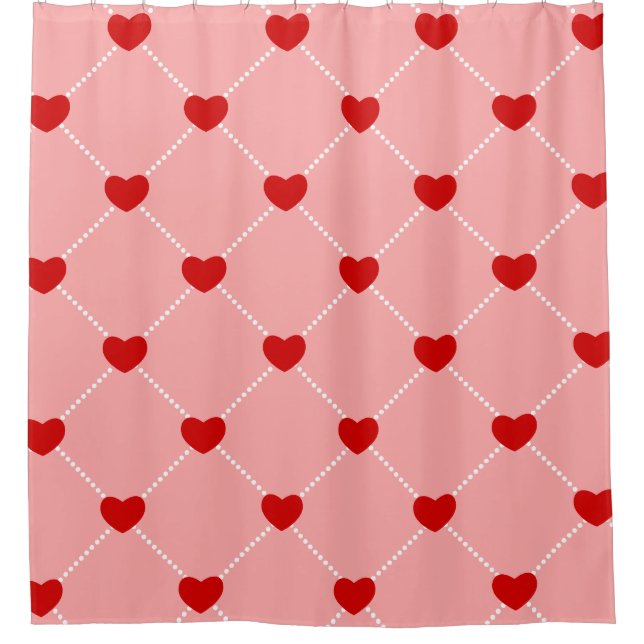 retro valentines dots hearts pink red shower curtain (Front)