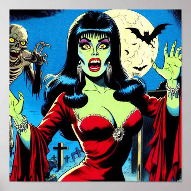 Retro Vampire Woman Comics Poster (Front)