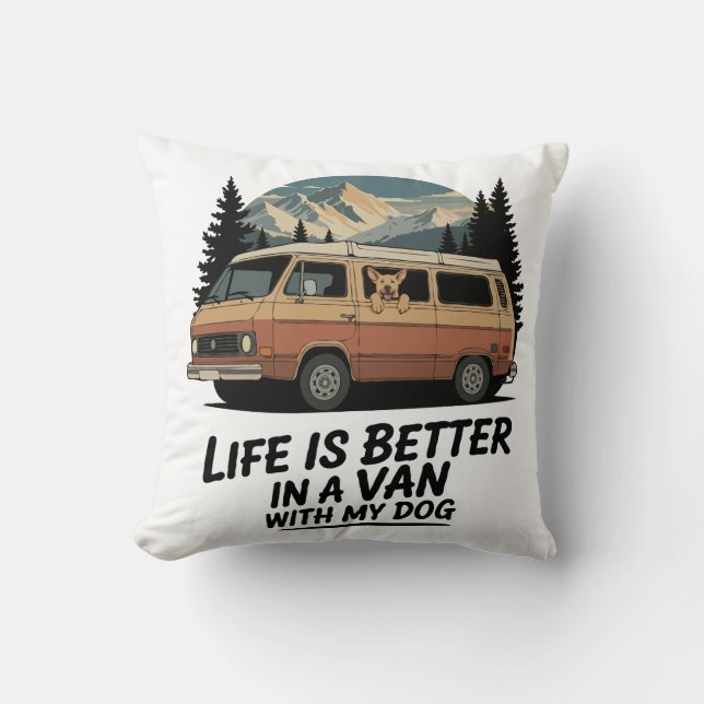 Retro Van Life with Dog Mountain Adventure  Cushion (Front)