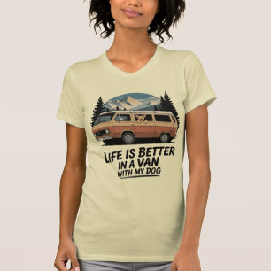 Retro Van Life with Dog Mountain Adventure T-Shirt