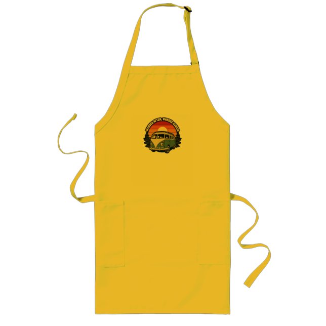 Retro Van Road Trip Sunset Wanderlust Sticker Long Apron (Front)
