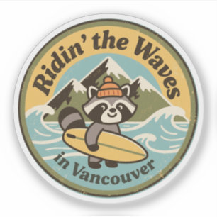 Retro Vancouver Surfing Racoon