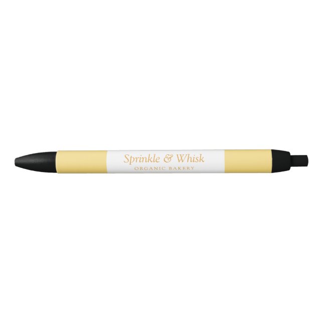 Retro Vanilla Yellow Heart Stripes Bakery Black Ink Pen (Front)