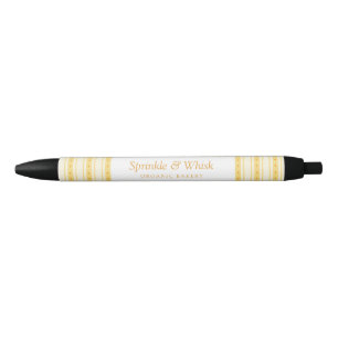 Retro Vanilla Yellow Heart Stripes Bakery Black Ink Pen