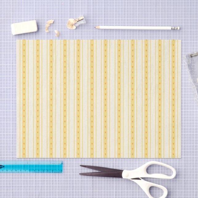 Retro Vanilla Yellow Heart Stripes Bakery Tissue Paper (Craft)