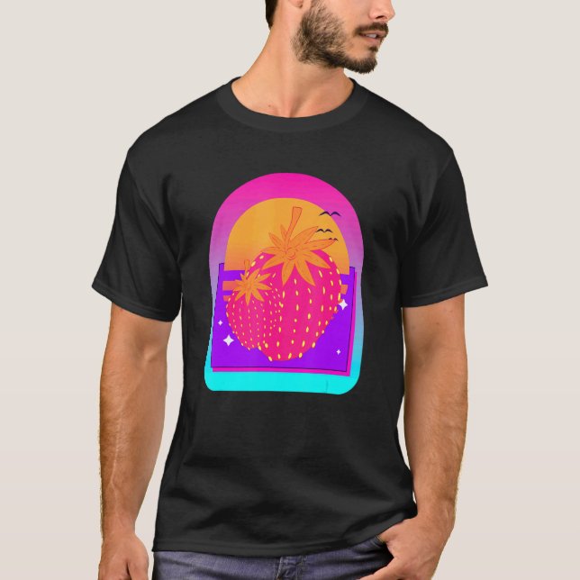 Retro Vaporwave 90s Red Berry Summer Fruit Strawbe T-Shirt (Front)