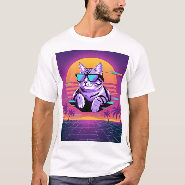 Retro vaporwave cat T-Shirt (Front)