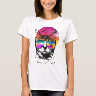 Retro Vaporwave Sunset Cat – 80s Synthwave  T-Shirt