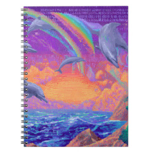 Retro Vaporwave Sunset Dolphins Notebook