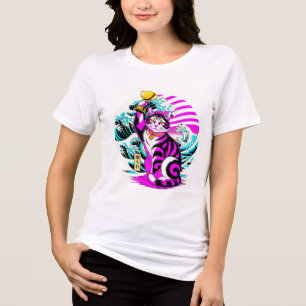 Retro Vaporwave Victory Cat T-shirt for women Tri-Blend Shirt