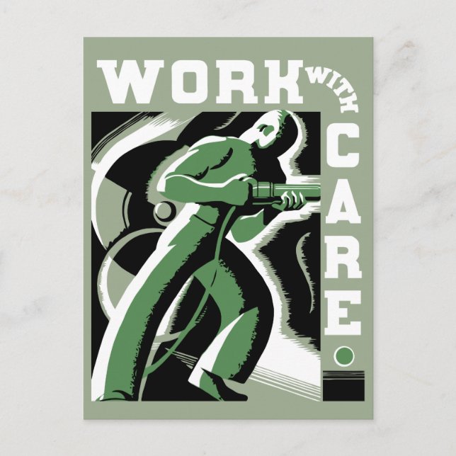 Retro vector art deco Work With Care Postcard (Front)