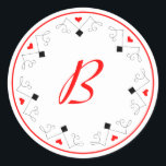 Retro Vegas Monogram Classic Round Sticker<br><div class="desc">Customise with your Monogram. Elegant and fun with deck of cards inspired pattern with hearts and diamonds.  Part of a larger Las Vegas Cupid's Arrow Wedding Collection:</div>