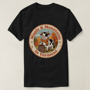 Retro Vermont Badge_ Cosy Cow with Wool Scarf T-Shirt
