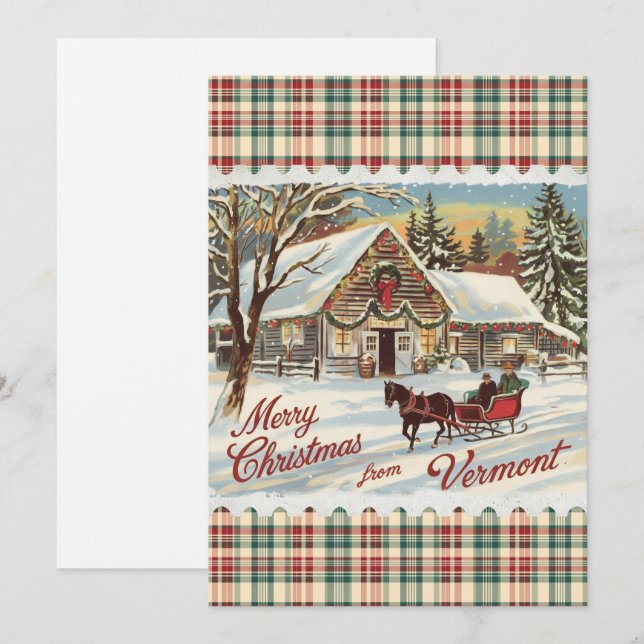Retro Vermont Christmas Flat Holiday Card (Front/Back)