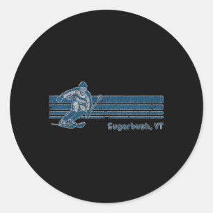 Retro Vermont Distressed Sugarbush Skiing Tee Classic Round Sticker