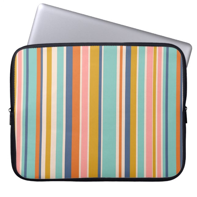 Retro vertical orange blue and yellow pink stripes laptop sleeve (Front)