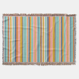 Retro vertical orange blue and yellow pink stripes throw blanket